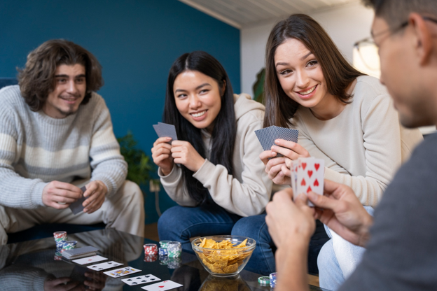 Group of friends enjoying a Teen Patti