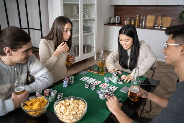 Friends playing Teen Patti Muflis